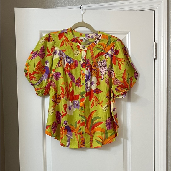 easel Tops - Easel Vibrant Green Floral Blouse